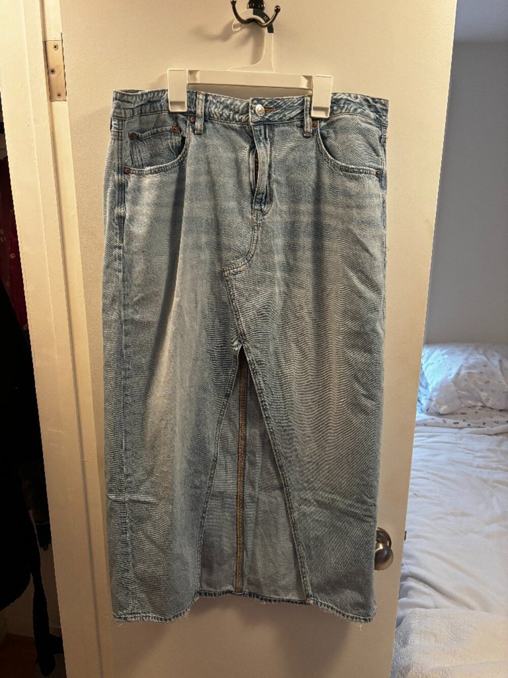 American Eagle Outfitters Low Rise Maxi Jean Skirt with Front Slit Size 12